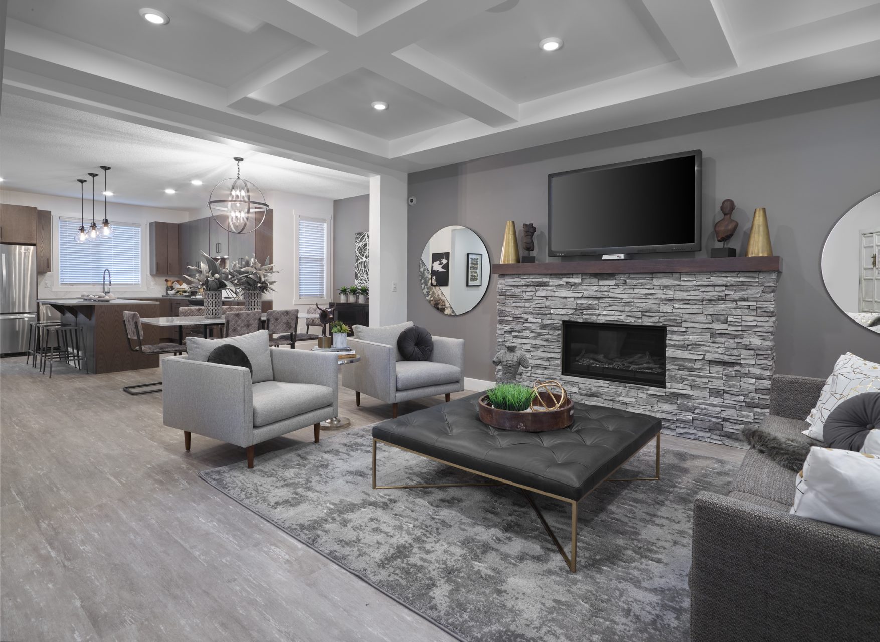 living area and kitchen in griesbach showhome