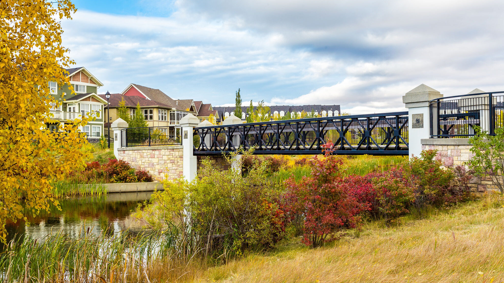 WWII Bailey Bridge, located within Patricia Lake in the Village of Griesbach. 