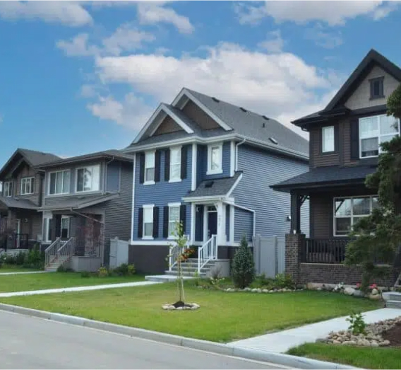 griesbach village street view of detached garage homes