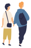 An illustration of a male couple walking in the park