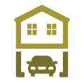 garage suites icon Icône représentant un appartement au-dessus du garage.